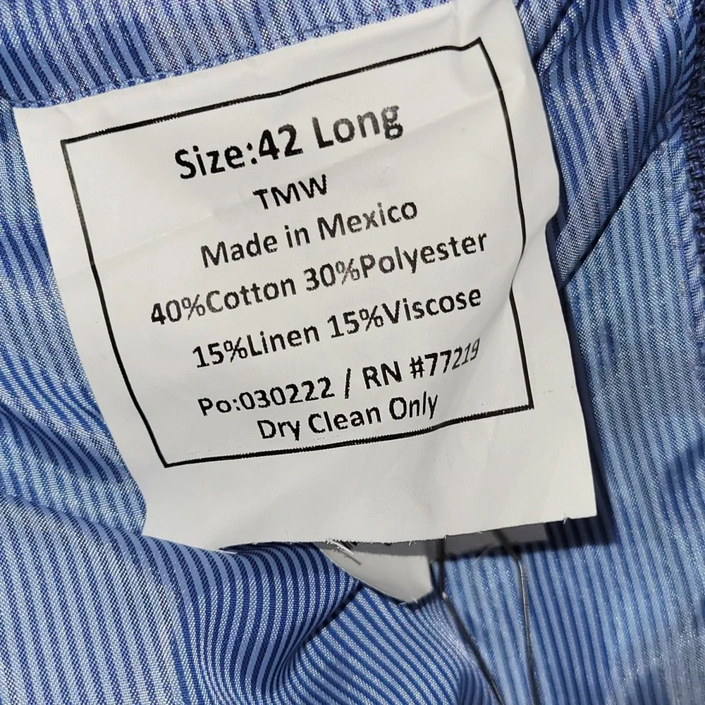 Joseph Abboud Mens 42 Long Slim Fit Blue Cotton Linen Blend Blazer Sport Coat